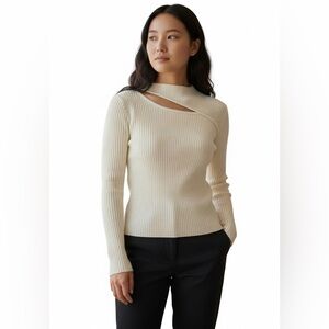 NKN Nekane Leiza Ivory Ribbed Long Sleeve Cut Out Mock Neck Sweater Small/Med